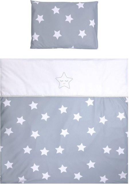 Lorelli Baby-Bettwäsche Set First Dreams 7-teilig mit Decke, Kissen, Laken und Himmel in Grau Sterne - Bild 1
