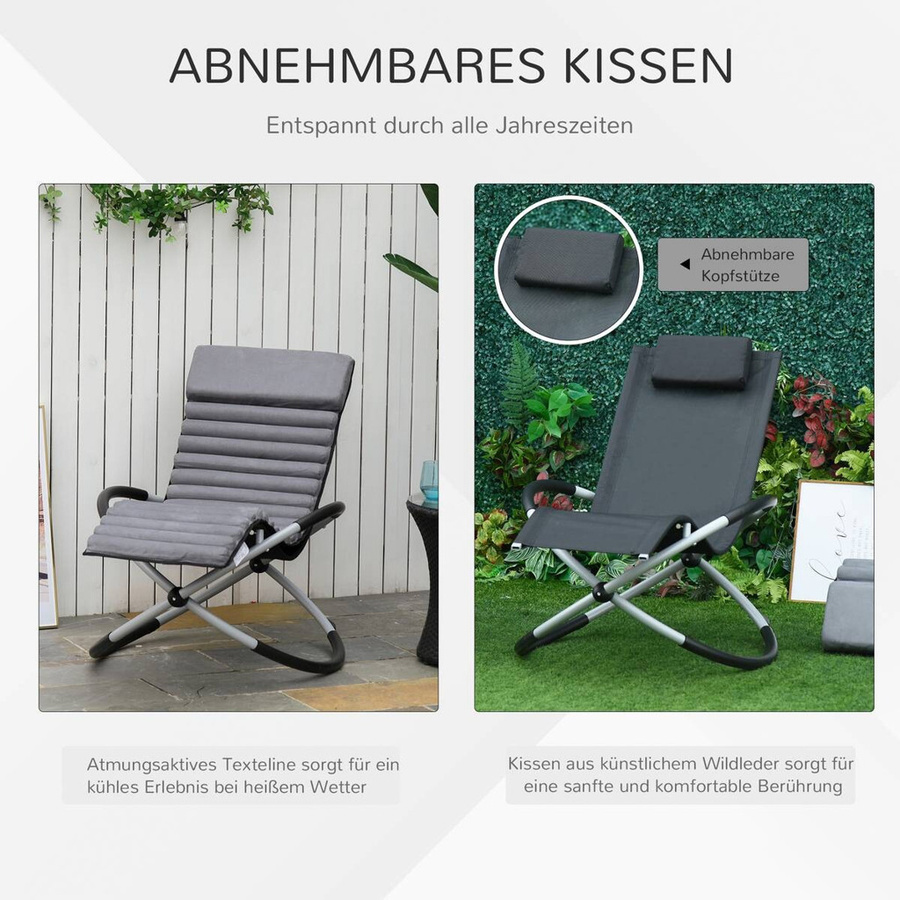 Outsunny Schaukelstuhl Egg Design in Grau mit Textilene und Kissen, B/T/H: 74 x 62 x 86 cm - Bild 2