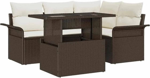 vidaXL Garten-Sofa-Set aus Poly-Rattan in Braun, 5-teiliges L-Shape Set mit Kissen und integriertem Stauraum - Bild 1