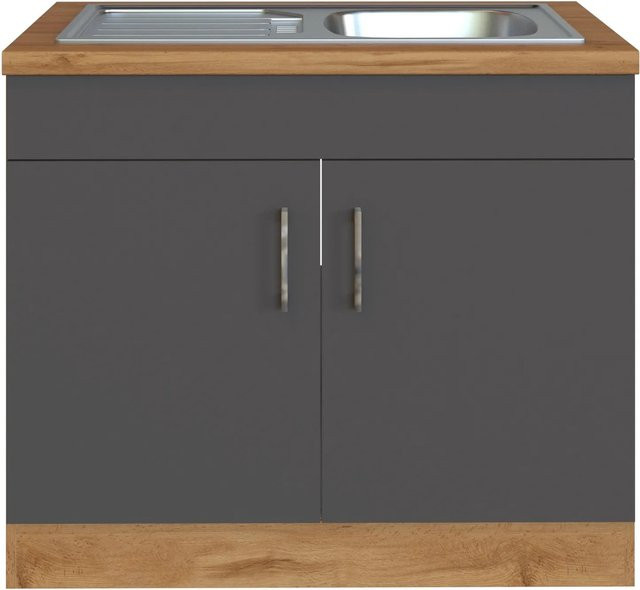 Held Möbel Spülenschrank Sorrento in Anthrazit und Wotan Eiche mit 2 Türen, B: 100 cm, H: 85 cm, T: 60 cm - Bild 1