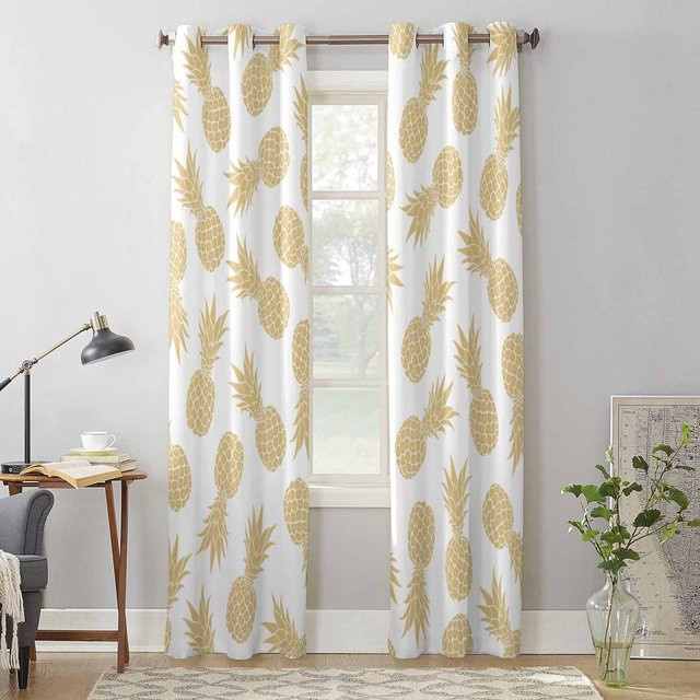 Super Six Halbtransparente Fenstervorhänge mit Ananas-Textur in Gelb, Breite: 135 cm, Höhe: 60 cm - Bild 1