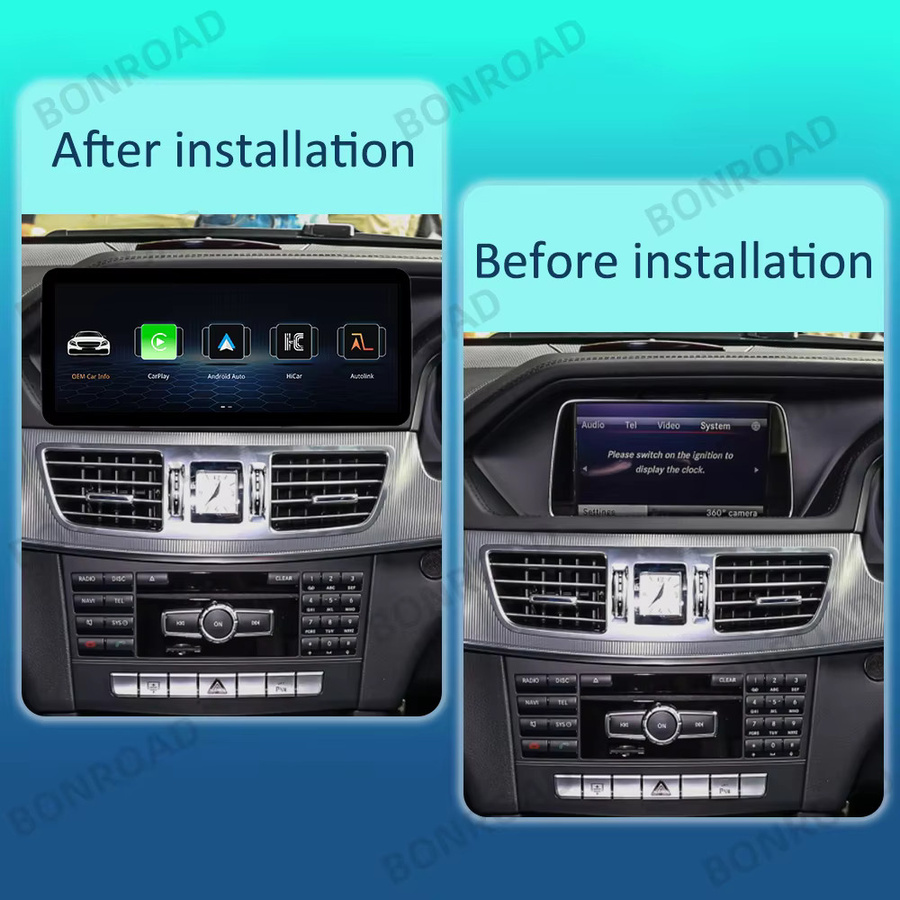 BONROAD Auto-Multimedia-Touchscreen für Mercedes Benz E-Klasse W212 mit 10,25 Zoll Display, kabelloses CarPlay, Android Auto, GPS und Bluetooth, Farbe: Schwarz - Bild 2