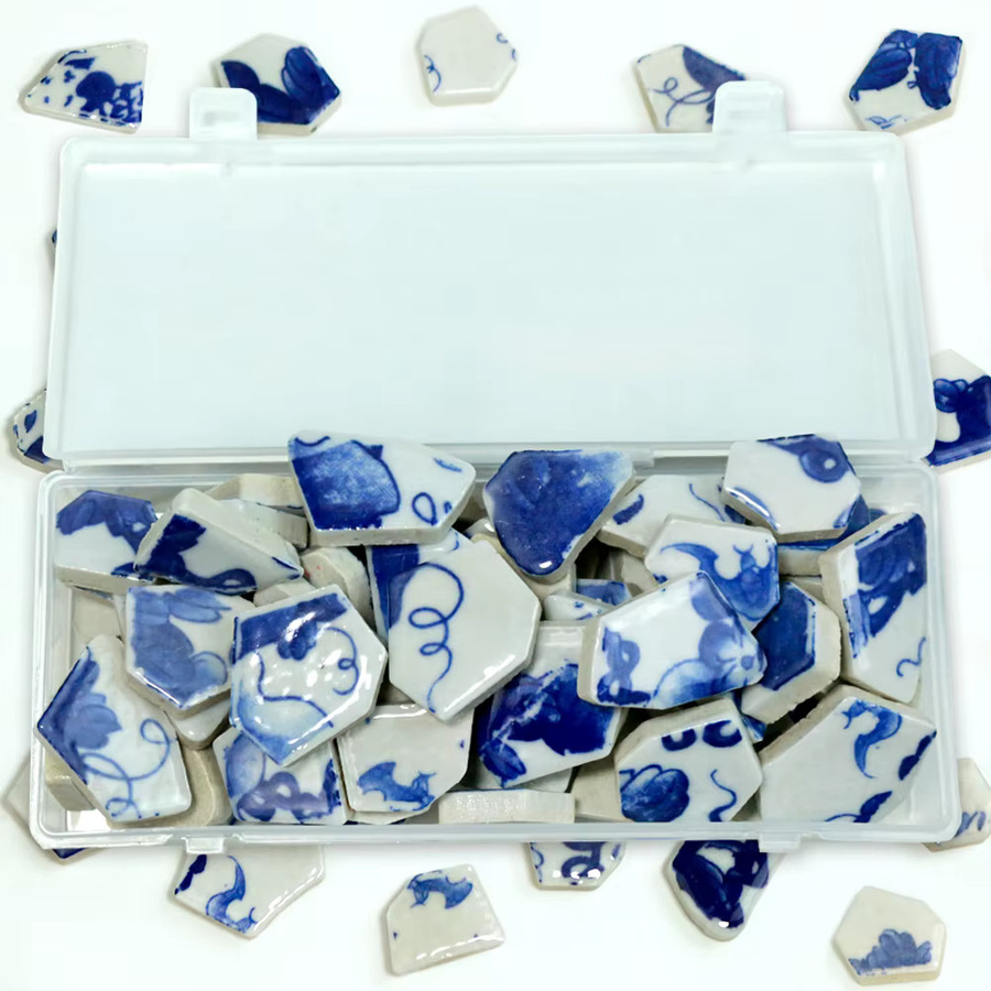 Buntes DIY Keramik-Mosaikset mit Glasspiegel und floralen Ornamenten in Beige, Blau und Multicolour, 100 g - Bild 2