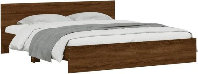 vidaXL Bettgestell mit Kopfteil in Eiche Braun mit LED-Beleuchtung und USB-Ladeport, Breite: 180–200 cm, Tiefe: 200–220 cm, Höhe: 205 cm - Bild 1