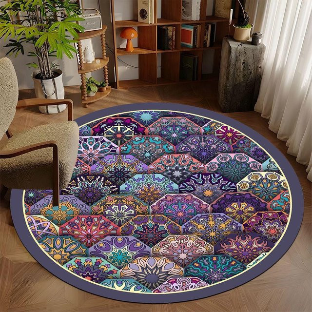 Runder Mandala-Teppich von Lodestar in Multicolour, weich und waschbar, Durchmesser: 40 cm - Bild 1
