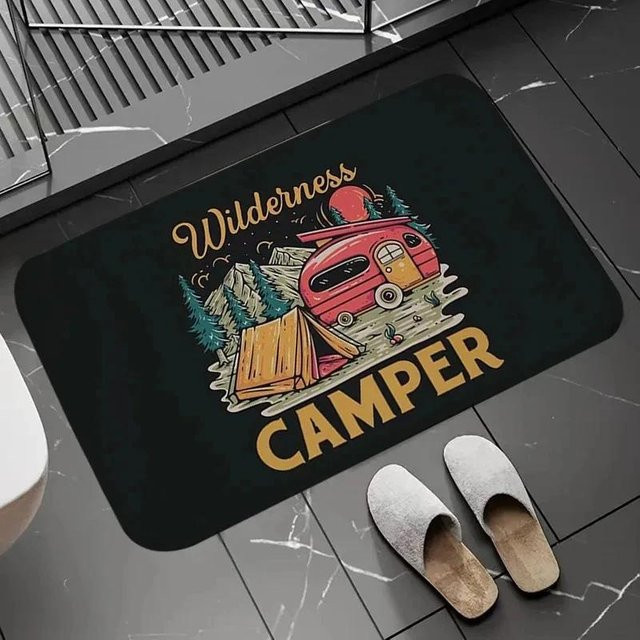 Karpetti Fußmatte Glückliche Camper, Schwarz, B/T: 60 x 40 cm, rutschfest und waschbar - Bild 1