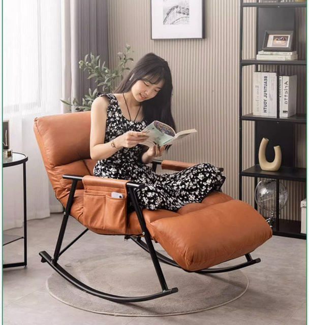 LIUSHADUOLA Schaukelstuhl Lazy Sofa aus Stoff in Braun mit verstellbarer Rückenlehne und Armlehnen - Bild 1