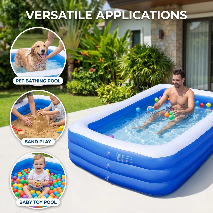 HGTUGO Aufblasbarer Rechteck-Pool aus PVC in Blau, B: 300 cm, T: 260 cm, H: 36 cm - Bild 5