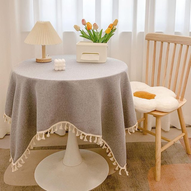 Japanische Tischdecke mit Quaste von the BAY in Grau, rund, B: 40 cm, T: 60 cm - Bild 1