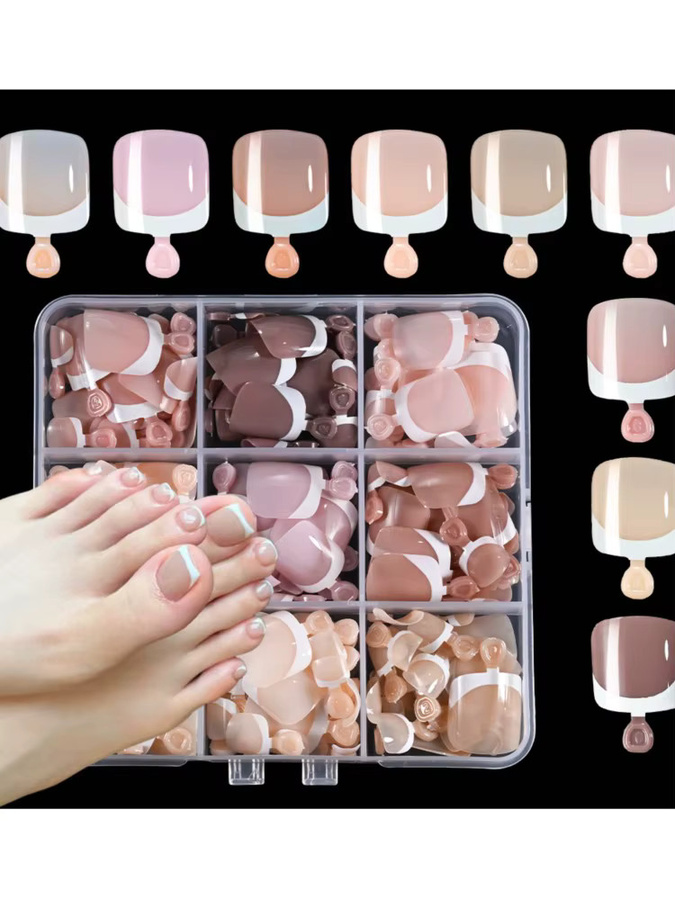Künstliche Zehennägel, kurz quadratisch, 9 Farben, nacktes Rosa, glänzend - Bild 5