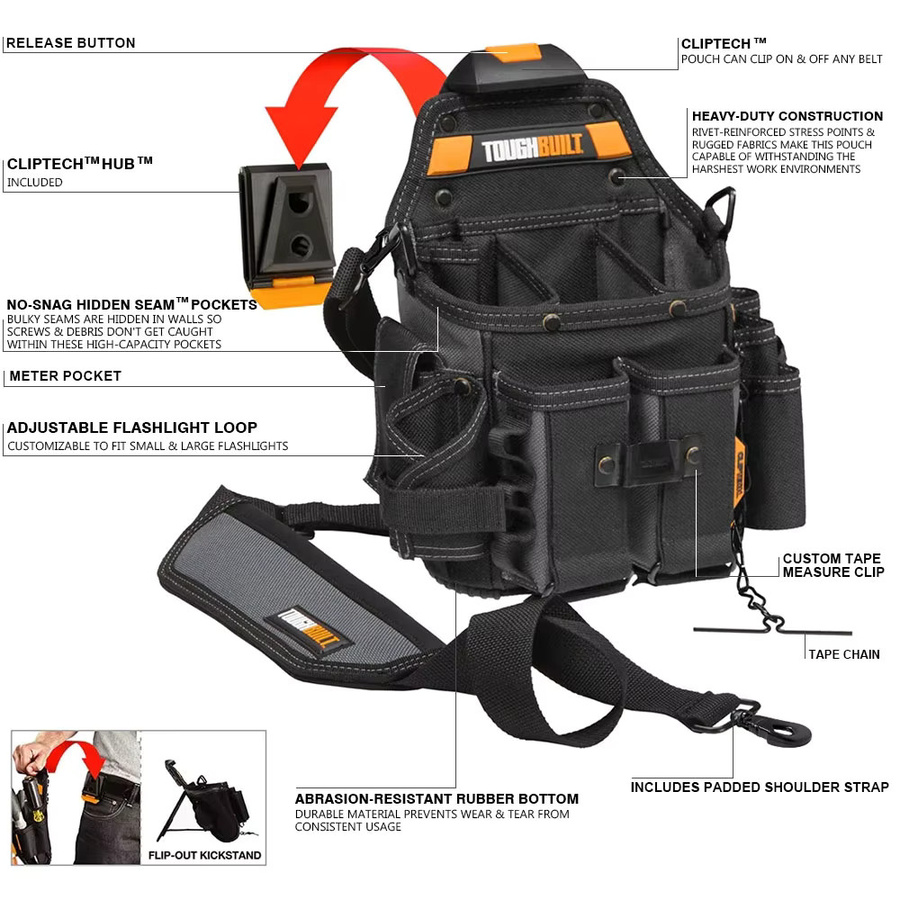 TOUGHBUILT TB-CT-114 Journeyman Elektrikertasche mit Schultergurt und ClipTech Werkzeug-Organizer sowie Ständer für die Elektrotechnik - Bild 4
