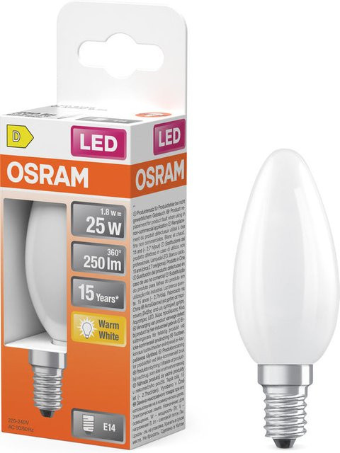Osram LED Leuchtmittel Retrofit Classic E14 Kerzenform Matt Warmweiß 2700K 1,8 W - Bild 1