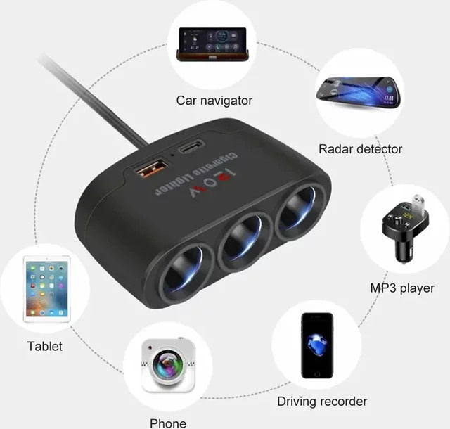 Auto Zigarettenanzünder Adapter 12V 24V Schnellladegerät für Telefon, Dashcam und GPS in Schwarz - Bild 1