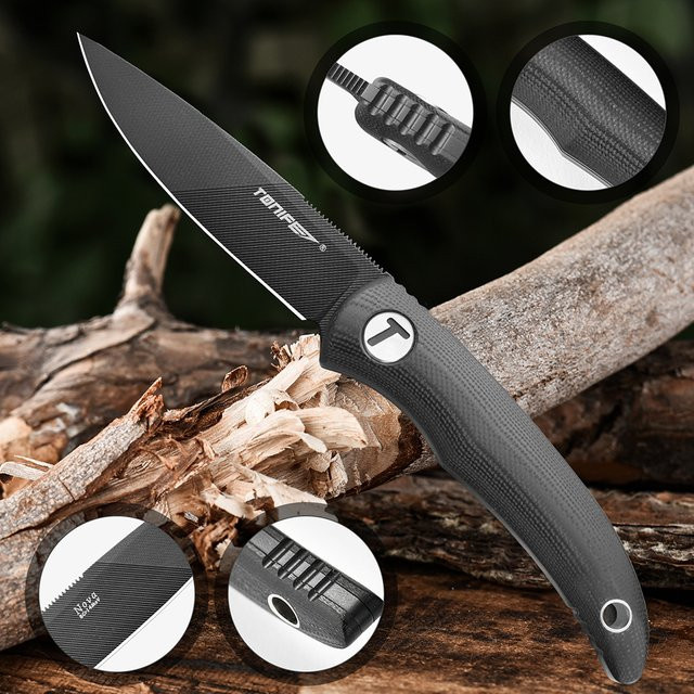 TONIFE Nova Kleines feststehendes Messer aus Edelstahl, gerades Daumenmesser in Schwarz für Outdoor, Jagd, Camping und EDC - Bild 1