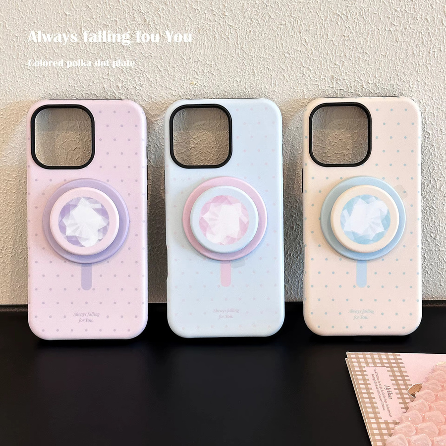 MUQGEW Magnetische iPhone Handyhülle mit Halterung und Koreanischen Polka Dots in Multicolour, stoßfeste Hartschale für iPhone 17, 16, 15, 14, 13, 12, Mini und Pro Max - Bild 2