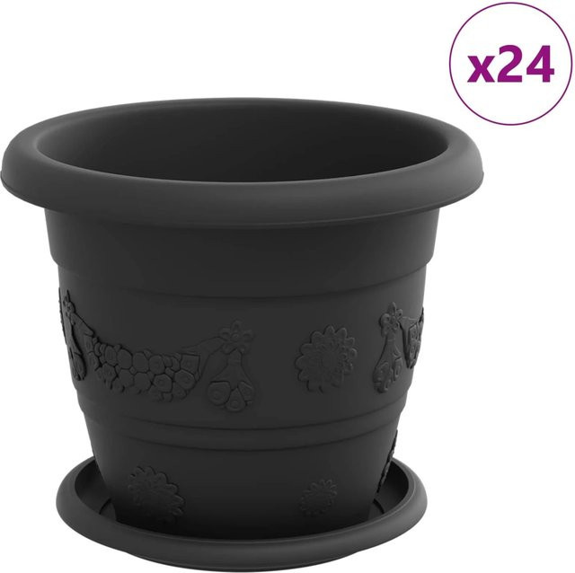 24er Set vidaXL Blumentöpfe aus Kunststoff in Schwarz, zylindrisch für Innen- und Außenbereich - Bild 1