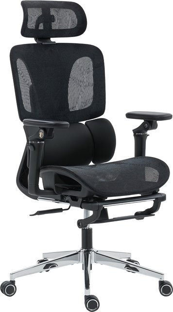 HOMCOM Ergonomischer Bürostuhl in Schwarz mit verstellbarer Lenden- und Kopfstütze, 6D-Klapparmlehnen, geteilter Rückenlehne und Fußstütze - Bild 1