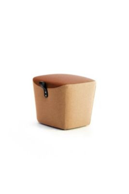 Leyform Hocker mit zweifarbigem Stoffbezug in Orange und Grau, schwarzer Ledergriff und Mehrschichtholz, B/T/H: 52 x 44 x 44 cm - Bild 2