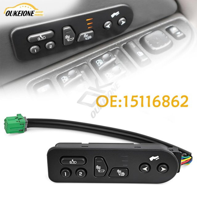 Driver Side Seat Heat Control Switch für Chevrolet Avalanche Suburban Tahoe GMC Yukon Cadillac Escalade 2003–2006, Schwarz, 15116862 - Bild 1