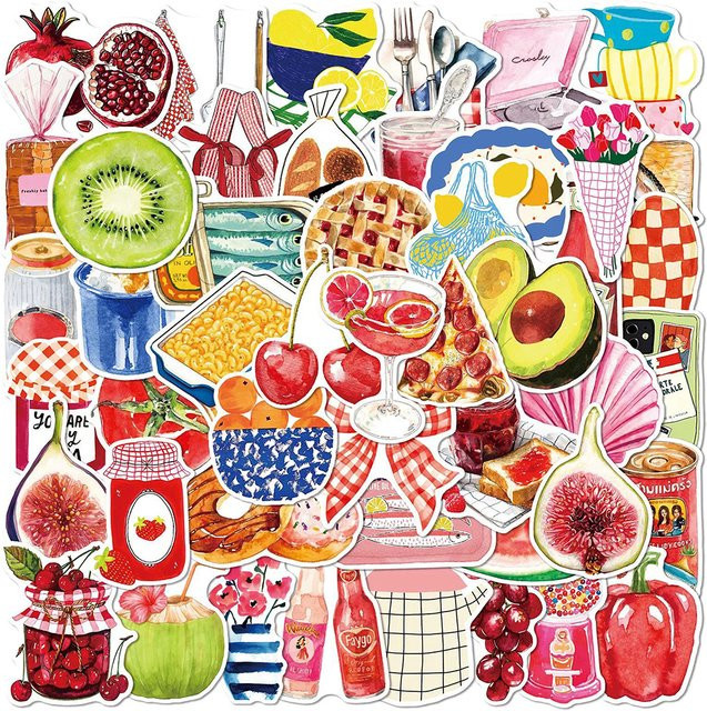 Rspctou Aquarell Aufkleber Mediterranes Essen Ästhetische Kunst Sticker Multicolor Wasserfest für Skateboard und Handy - Bild 1