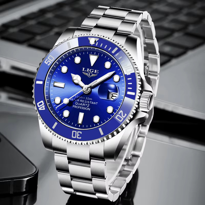 LIGE Armbanduhr Quarz, Edelstahl, Blau, Herren - Bild 4