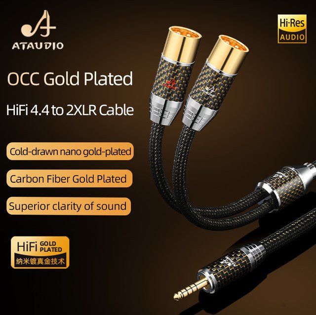 ATAUDIO HiFi 4,4 mm auf 2XLR Kabel Splitter Y-Adapter aus vergoldetem OCC für Lautsprecher in Schwarz und Gold - Bild 1