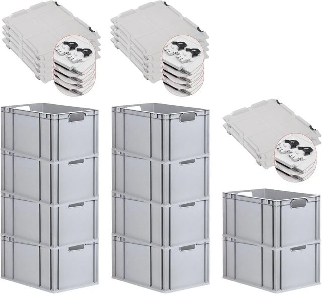 PROREGAL Spar Set 10x Eurobox Nextgen Economy mit Scharnierdeckel und schwarzen Schiebeschnappverschlüssen, Grau, H x B x T: 32 x 40 x 60 cm - Bild 1