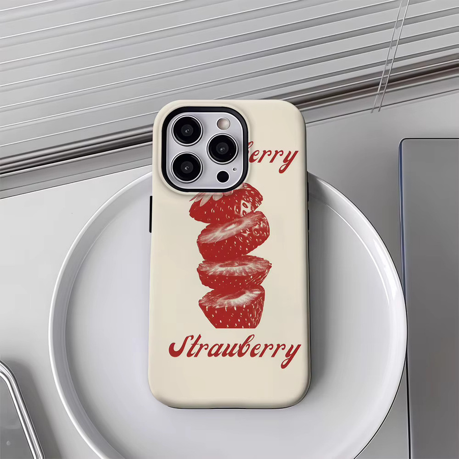 Vintage Erdbeere Handyhülle für Apple iPhone 17 16 15 14 13 12 Pro Max Plus mit doppelschichtiger Rückseite in Multicolour - Bild 3