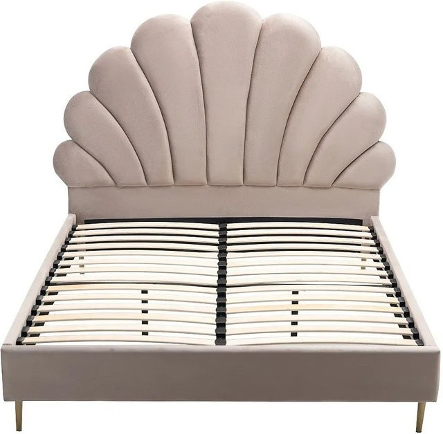 Vente-unique Bettrahmen Livaya in Beige mit Samtbezug im Art Deco Stil, B/T/H: 140 x 190 x 166 cm - Bild 1