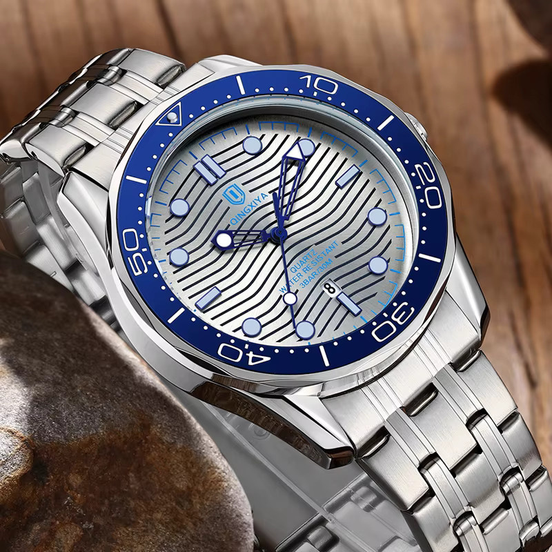QINGXIYA Armbanduhr Edelstahl, Quarz, Datum, Herren, Silber - Bild 4