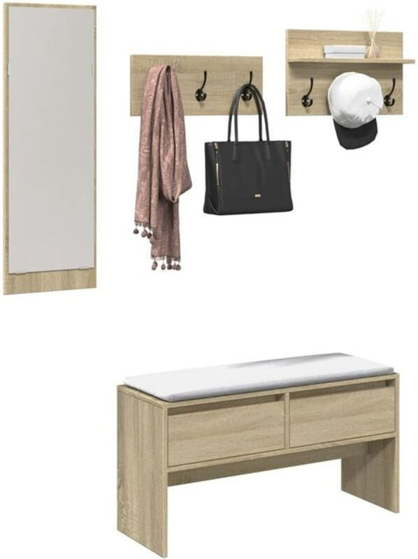 4-tlg. Garderobenset Vidaxl in Sonoma-Eiche Braun aus Holzwerkstoff, Metall und Acryl im skandinavischen Design - Bild 1