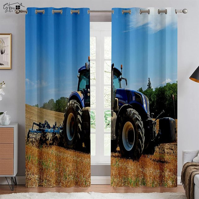Yiran Furniture Traktor Vorhänge mit 3D-Druck, 2er-Set, Blau, Polyester, B: 50 cm, H: 130 cm - Bild 1