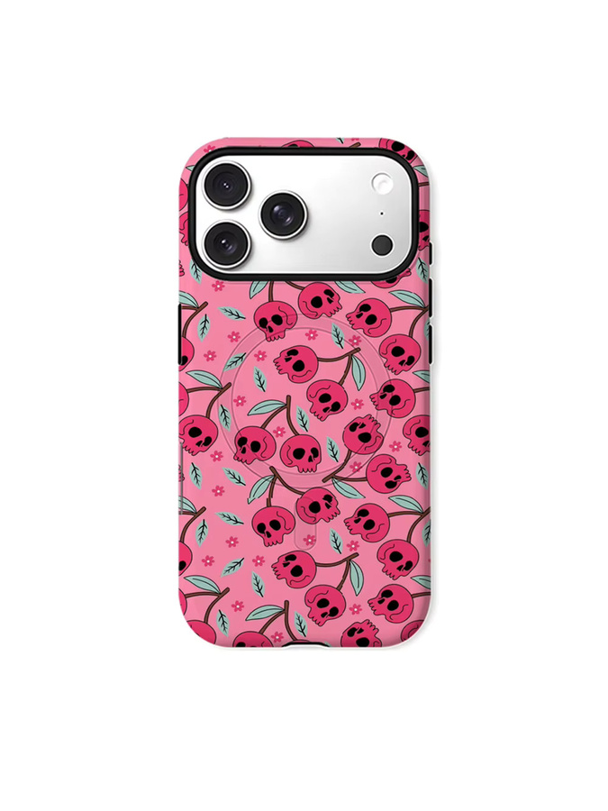 Aurbe Matte 2-in-1 MagSafe Hülle mit Totenkopf und Kirsch-Pop Design für iPhone 17 16 15 14 Plus Pro Max in Pink - Bild 7