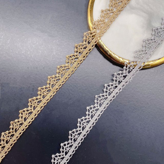 19 Yards Spitzenbesatz Stickerei in Gold und Silber, 14 mm Band für Hochzeitskleider und DIY-Handwerk - Bild 1