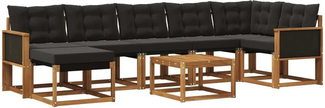 vidaXL Outdoor-Sofagarnitur L-Form aus Akazienholz mit 8 Kissen in Natur und Schwarz - Bild 1