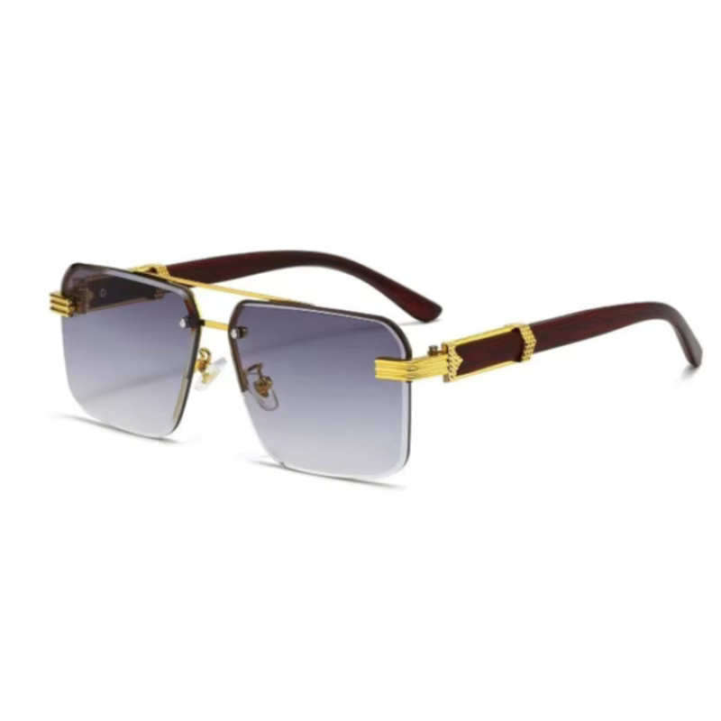 ERIKOLE Korrektionsbrille, randlos, Retro, Doppelbrücke, Holzbügel, Unisex - Bild 3