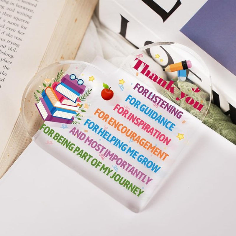 Herzförmige Acrylplakette aus transparentem Kunststoff als Dankeschön-Geschenk für Lehrer und Lehrerinnen - Bild 1