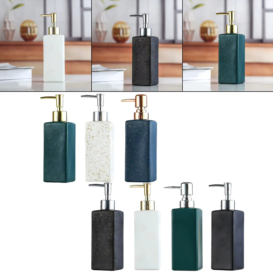 Kesoto Keramik Lotionspender mit Pumpe, wiederbefüllbare Flasche in Schwarz, Höhe: 19,6 cm, Breite: 5,7 cm - Bild 4