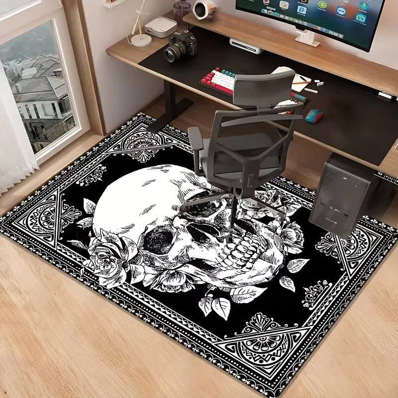 VIKAMA 3D-Retro-Mandala-Teppich in Schwarz für Wohnzimmer, Schlafzimmer und Garten, Rechteckig, B/T/H: 60 x 60 x 1 cm - Bild 3