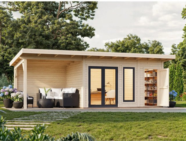 Palmako Holz-Gartenhaus Aurelia mit Pultdach in Natur aus Fichte, B/T: 739 x 300 cm - Bild 1
