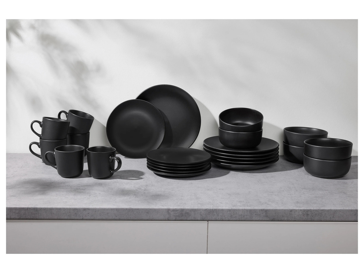 SILVERCREST® Geschirrset aus Stoneware, 24-teilig, Schwarz, mikrowellen- und spülmaschinenfest - Bild 2