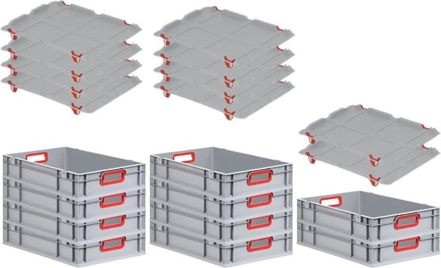 PROREGAL Spar Set 10x Eurobox Nextgen Color mit Auflagedeckel und Schiebeschnappverschlüssen, Farbe Rot, H x B x T: 12 x 40 x 60 cm - Bild 1