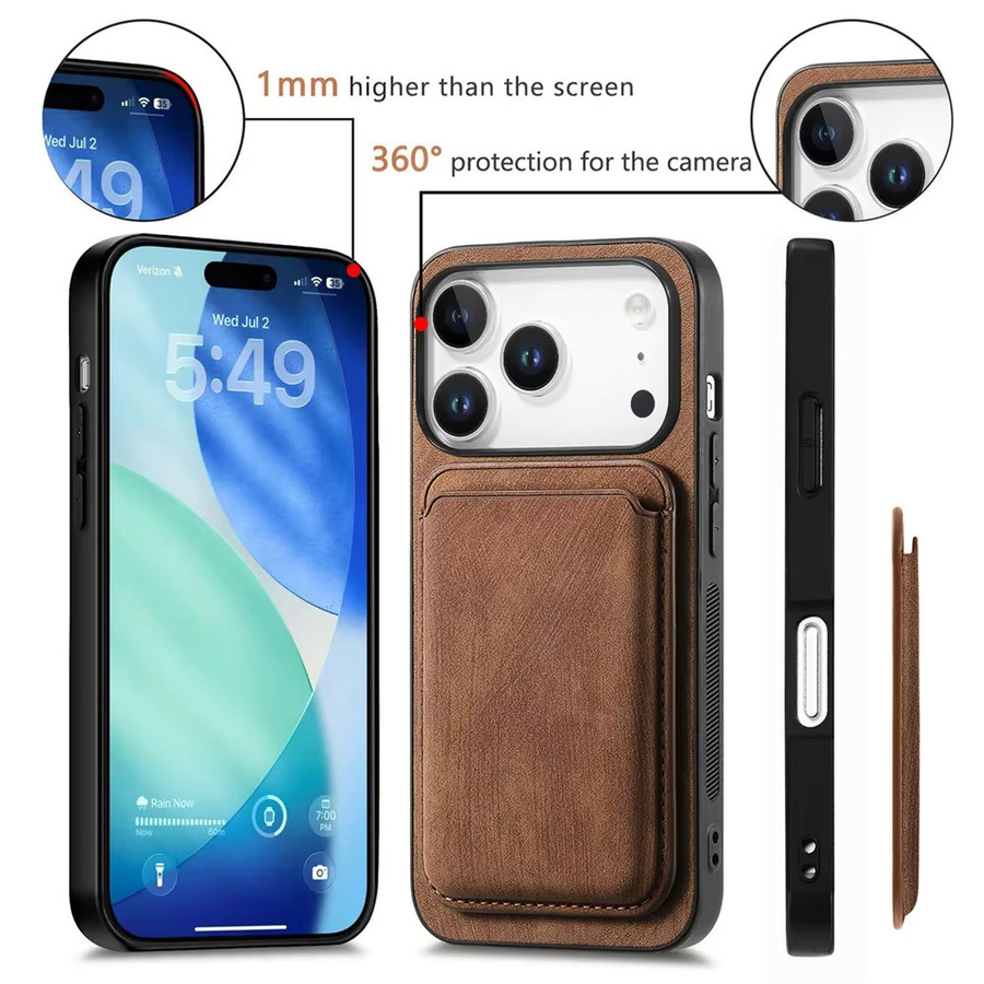 Abnehmbare magnetische Karten-Handyhülle für iPhone 16 15 14 13 12 11 Pro Max Plus SE in Braun - Bild 5