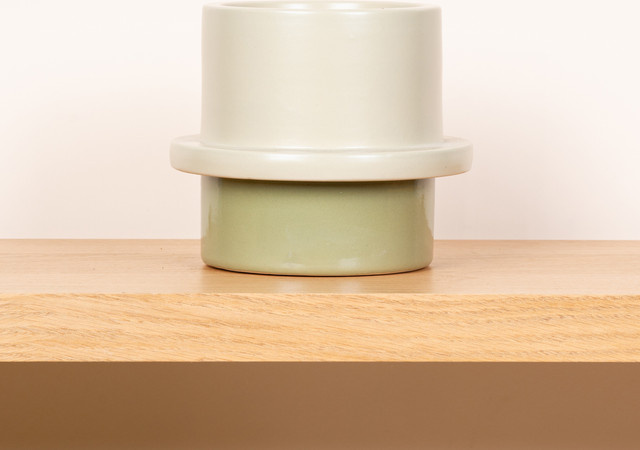 Keramik Übertopf Schüssel von BLUME2000 in Grün und Beige, Durchmesser: 18 cm, Höhe: 16 cm - Bild 1