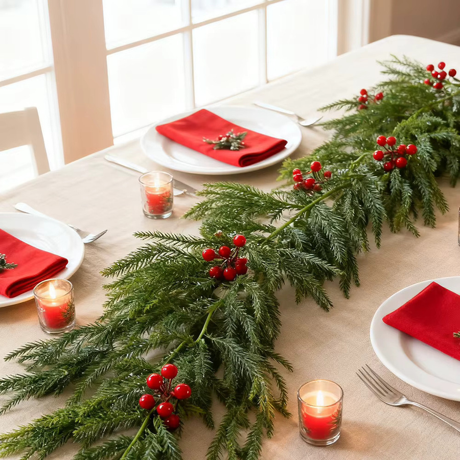 Kmitang Weihnachtsrebe Wandbehang mit Tannenzapfen und roten Früchten, Farbe: Rot/Grün, Länge: 175 cm - Bild 2