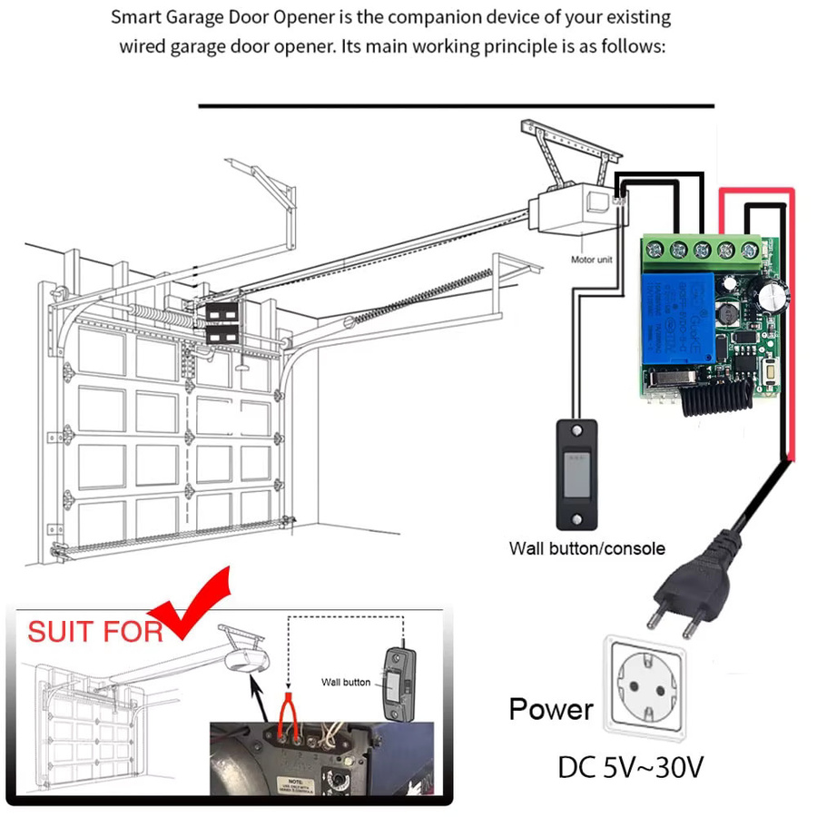 CENFAYA Drahtloser RF Relais Empfänger Modul mit Fernbedienung 1CH EIN/AUS Schalter für LED Licht Tor und Tür (6V 9V 12V 24V) - Bild 5