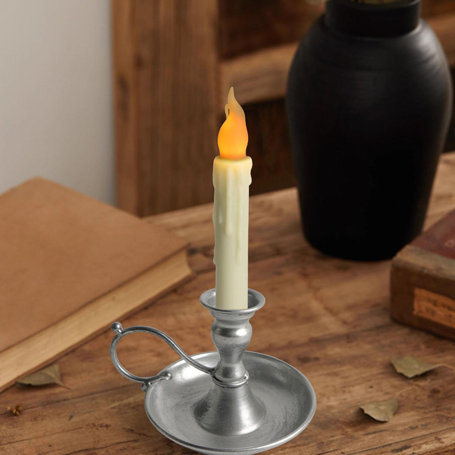 Fishine Kerzenständer aus Metall im Vintage-Design mit Griff und stabiler Basis in Silber für Spitzkerzen - Bild 2