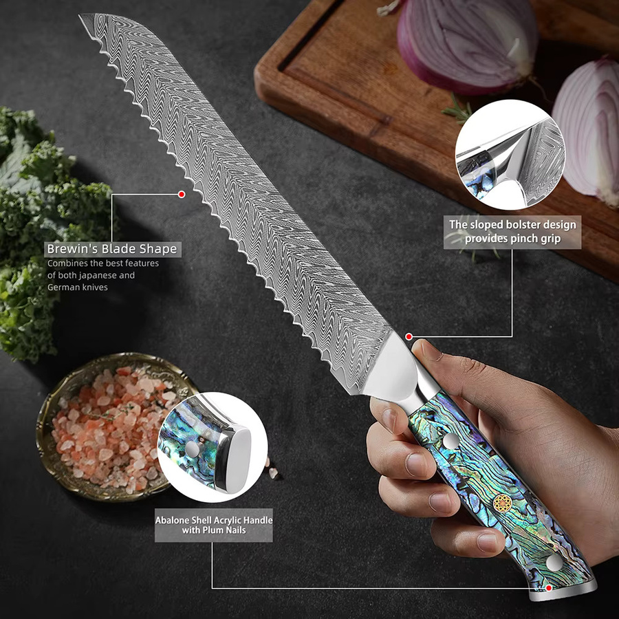 Xituo Japanisches Brotmesser mit 20,32 cm gezackter Klinge zum Schneiden von Sauerteigbrot - Bild 4