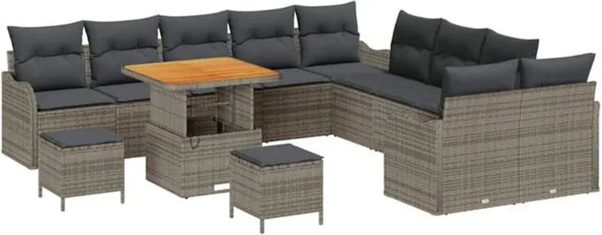 vidaXL Garten-Sofa-Set aus Polyrattan in Grau mit 13-teiliger Loungemöbel-Garnitur aus Akazienholz und Stahl - Bild 1