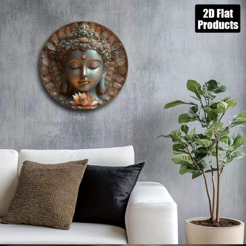 Dekoratives Metall-Wandschild Potdemiel mit Buddha-Motiv in Multicolour, rundes orientalisches Wandbild im abstrakten Stil - Bild 3